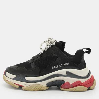 Pre-owned Balenciaga Triple S Size 37 Black Leather And Mesh Low Top Sneakers