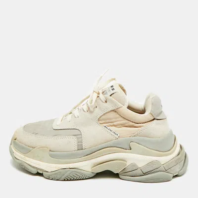 Pre-owned Balenciaga Triple S Size 38 Two Tone Nylon And Suede Lace Up Sneakers In Sand