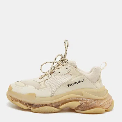 Pre-owned Balenciaga Triple S Size 41 Cream/beige Mesh And Nubuck Leather Lace Up Sneakers In White