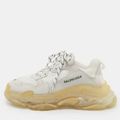 Pre-owned Balenciaga Triple S Size 41 Grey Faux Leather And Mesh Lace Up Sneakers In Gray
