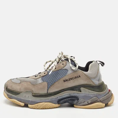 Pre-owned Balenciaga Triple S Size 44 Multicolor Faux Leather And Mesh Lace Up Sneakers