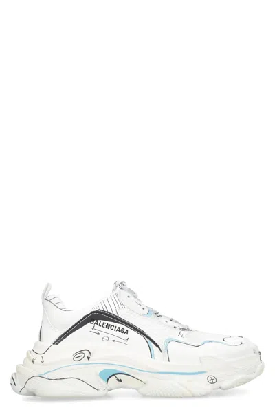 Balenciaga Triple S Allover Logo Sneaker In White/black/blue