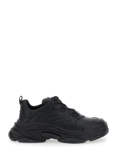 BALENCIAGA BALENCIAGA MEN 'TRIPLE S SPORTY' BLACK SNEAKER WITH 3B LOGO EMBROIDERED ON THE SIDE AND WORN EFFECT 