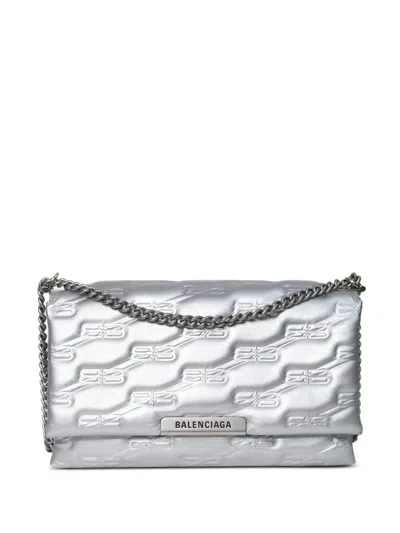 Pre-owned Balenciaga Triplet Bb Monogram Shoulder Bag In Grey