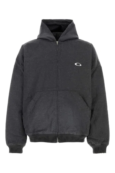Balenciaga Trompe Loeil Anthracite Mélange Cotton Sweatshirt In Black