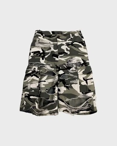 Pre-owned Balenciaga Trompe Loeil Destroyed Layered Snow Camo Shorts