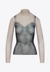Balenciaga Black And Light Beige Trompe Loeil Lingerie Top In Multi