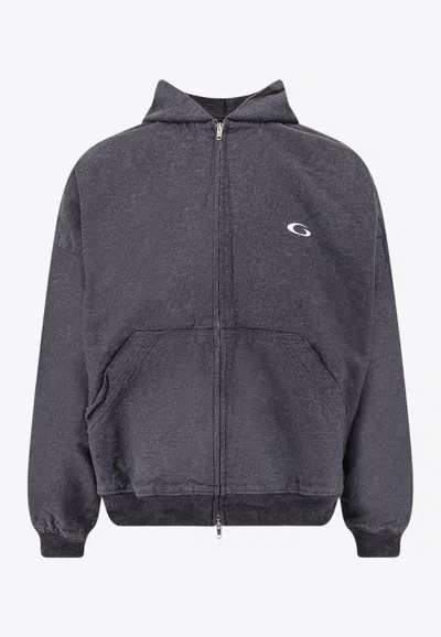 BALENCIAGA TROMPHE L'OEIL ZIP-UP DENIM HOODIE