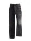 Balenciaga Denim Asymmetric Hem Adjustable Waist Strap Pants In Multicolour