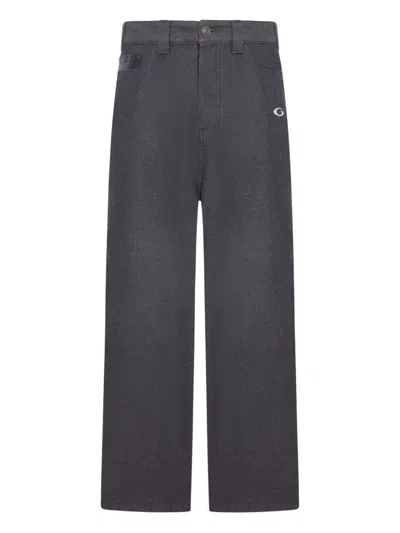 Balenciaga Grey Oversize Pants With Logo Detail On The Front And Logo Patch On The Rear In Cotton Man In Gold