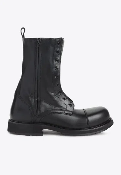 Balenciaga Rugged Leather Ankle Boots With Chunky Sole In Black
