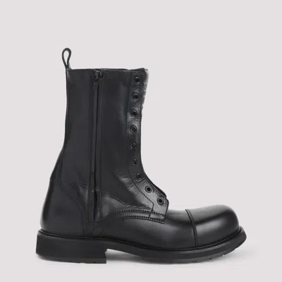 Balenciaga Rugged Leather Ankle Boots With Chunky Sole In Black