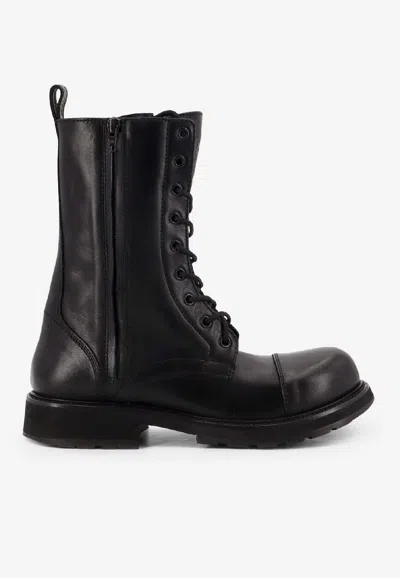 Balenciaga Rugged Leather Ankle Boots With Chunky Sole In Black