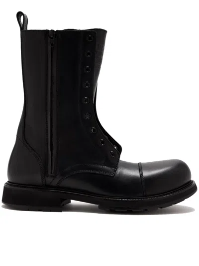 Balenciaga Rugged Leather Ankle Boots With Chunky Sole In Black