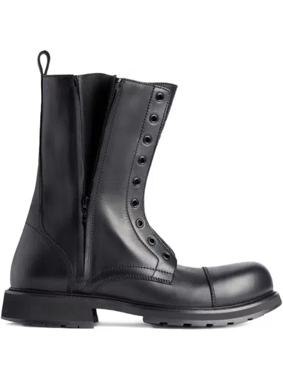 Balenciaga Rugged Leather Ankle Boots With Chunky Sole In Black