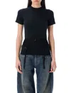 Balenciaga Women Black Crewneck T-shirt With Underwear Detail On The Waist In Cotton Woman In Black