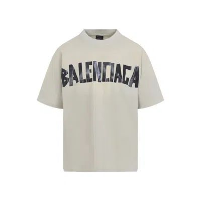 Balenciaga Tape Logo Crewneck T-shirt In Neutral