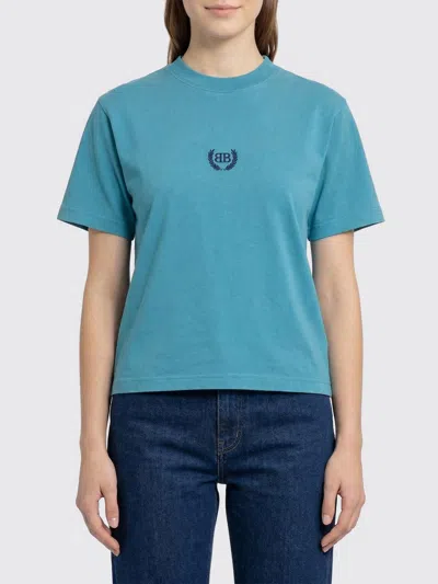 Balenciaga Medium Fit T-shirt With Logo Embroidery In Blue