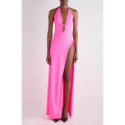 Balenciaga Long Halter Neck Dress Keyhole Detail In Pink