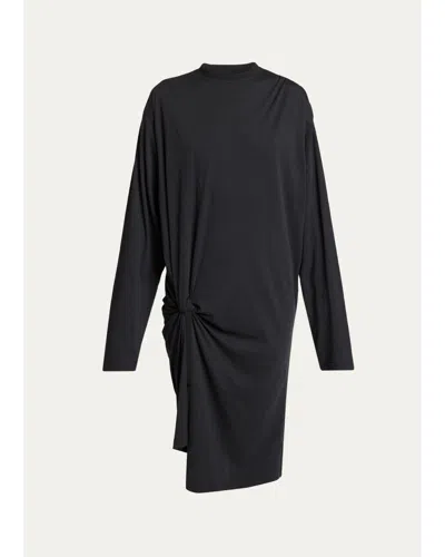Balenciaga Tucked Long-sleeve T-shirt Dress In Black