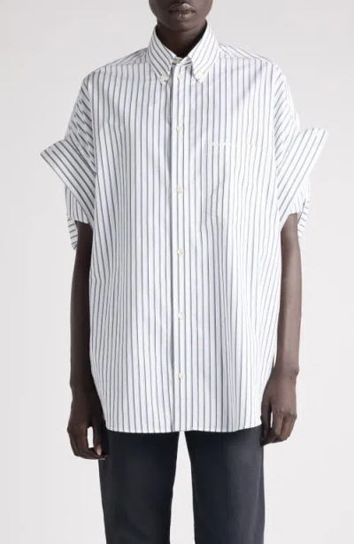 Balenciaga Women White Shirt With Button-down Collar Striped Motif And Front Pocket In Cotton Woman In Multi