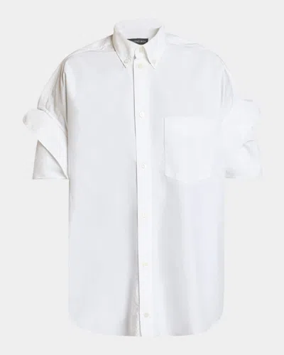 Balenciaga Tucked-sleeve Button-down Shirt In White