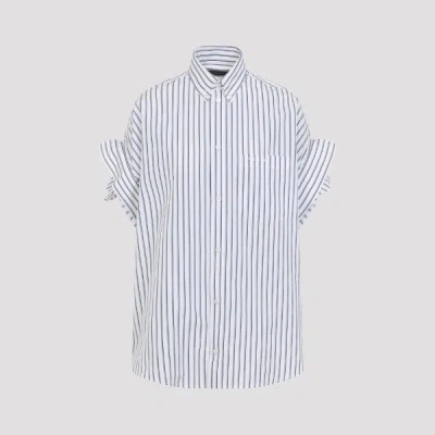Balenciaga Women White Shirt With Button-down Collar Striped Motif And Front Pocket In Cotton Woman In Multi