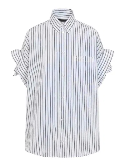 Balenciaga Women White Shirt With Button-down Collar Striped Motif And Front Pocket In Cotton Woman In Multi