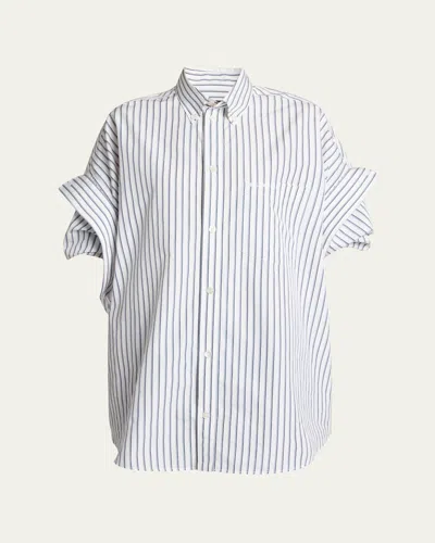 Balenciaga Women White Shirt With Button-down Collar Striped Motif And Front Pocket In Cotton Woman In Multi