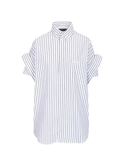 Balenciaga Women White Shirt With Button-down Collar Striped Motif And Front Pocket In Cotton Woman In Multi