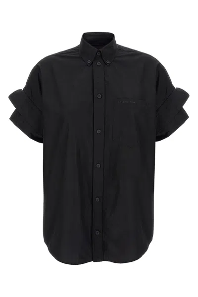 Balenciaga Short Sleeve Shirt Button Down Collar Cuffs In Black