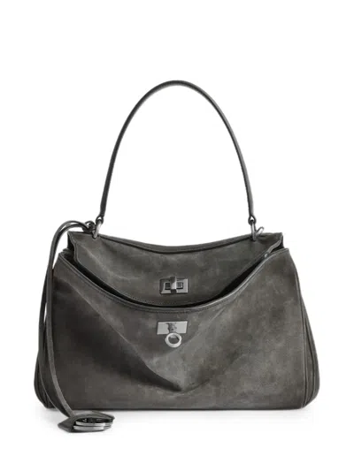 Balenciaga Turn-lock Leather Shoulder Bag In Black