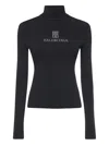 Balenciaga Women Turtleneck With Lettering Logo On The Front In Blue