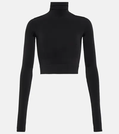 Balenciaga Turtleneck Cropped Jersey Top In Black