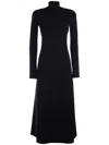 Balenciaga High Neckline Long Sleeve Fitted Bodice Flared Skirt In Black