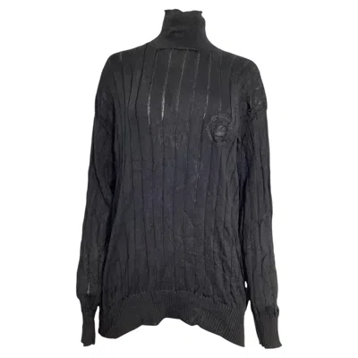Pre-owned Balenciaga Turtleneck Rib Knit Sweater In Black Silk