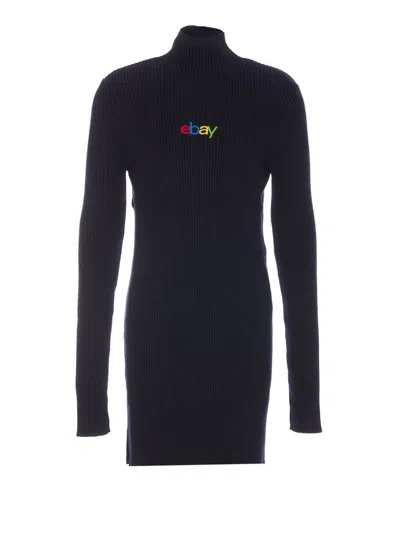 Balenciaga Turtleneck Sweater Embroidered Detail In Blue