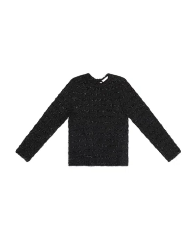 Balenciaga Tweed Button-back Blouse In Black