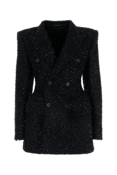 BALENCIAGA BLACK BOUCLÃ© OVERSIZE HOURGLASS BLAZER