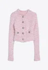 Balenciaga Pink Cotton Blend Tweed Cropped Cardigan In Pink