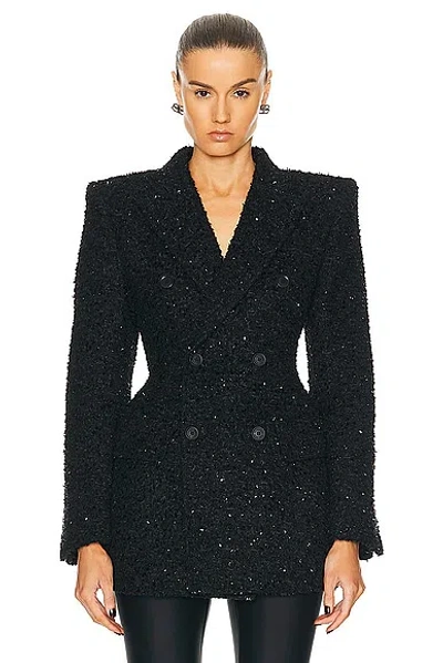 Balenciaga Tweed Double Breasted Hourglass Jacket In Black
