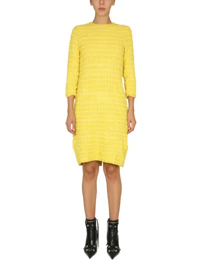 Balenciaga Tweed Knit Back-to-front Short Dress In Yellow