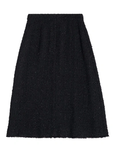 Balenciaga Tweed Midi Skirt In Black