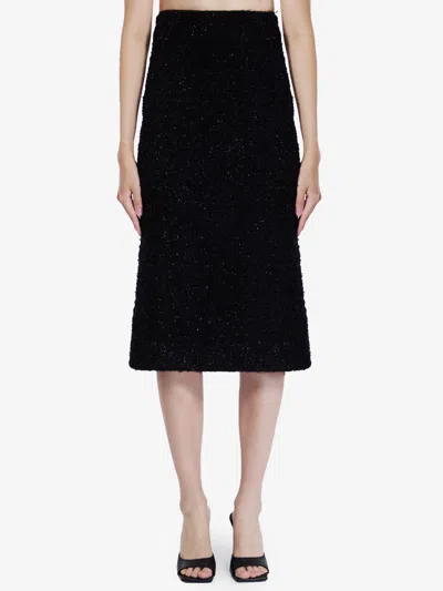 Balenciaga Metallic Tweed Midi Skirt In Black