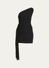 Balenciaga Twisted One-shoulder Mini Dress In Noir