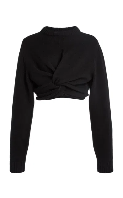 Balenciaga Twistfront Wool Top In Black
