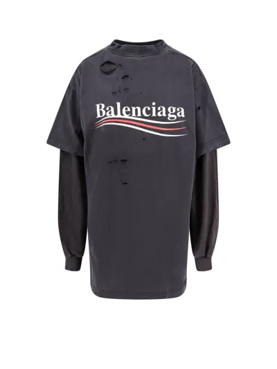 Balenciaga Two-tone Cotton Layered T-shirt In Black
