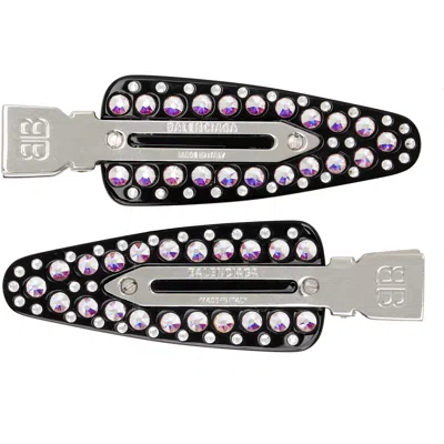 Balenciaga Two-pack Black Salon Bb Hair Clips In 1439 Black/cryst Mix