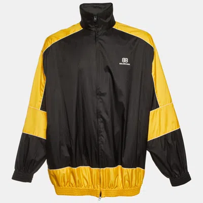 Pre-owned Balenciaga Two-tone Bb Logo Print Nylon Track Jacket S In Black