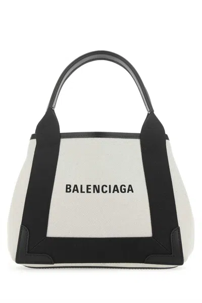 Balenciaga Two-tone Canvas Small Cobas Navy Handbag In White